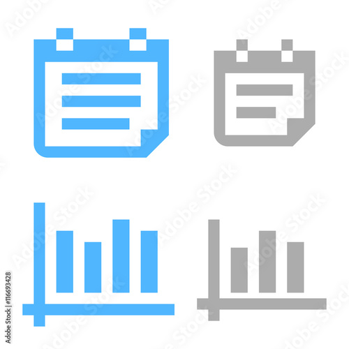 Pixel perfect vector icons of calendar and graph in two sizes