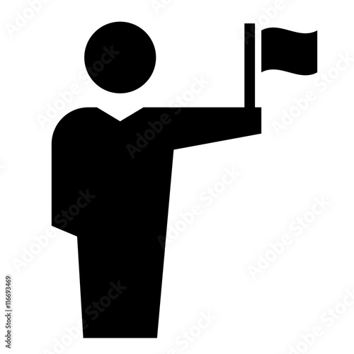 Vector icon of male person holding fluttering flag in his hand