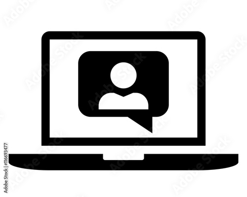 Vector icon of speech balloon with user picture on screen of laptop