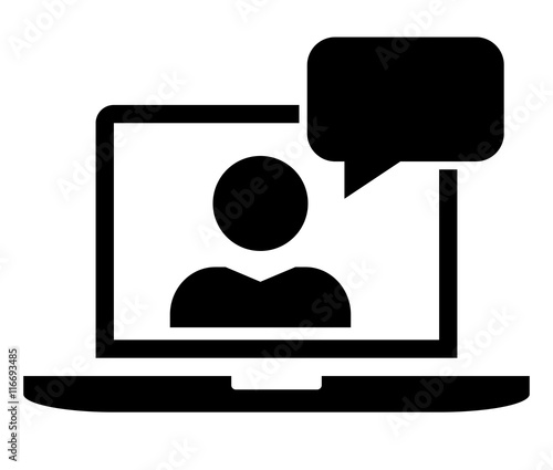 Vector icon of user picture and speech balloon on screen of laptop