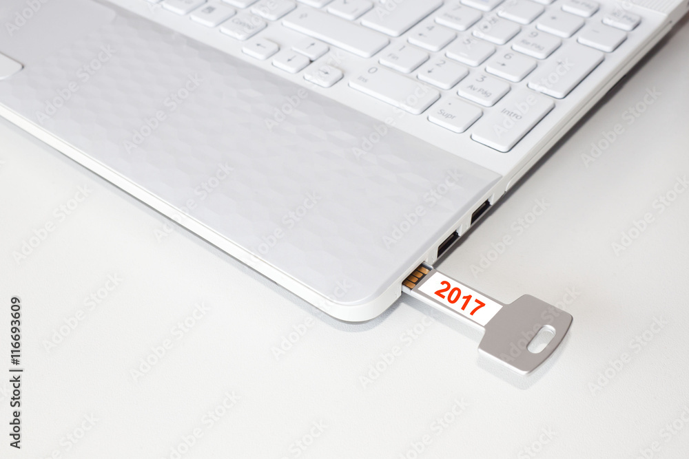 Pendrive in a laptop with the 2017 word Pendrive in a laptop with the 2017 word
