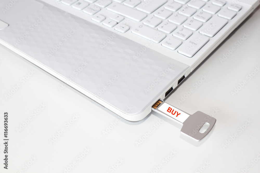 Pendrive in a laptop with the buy word Pendrive in a laptop with the buy word