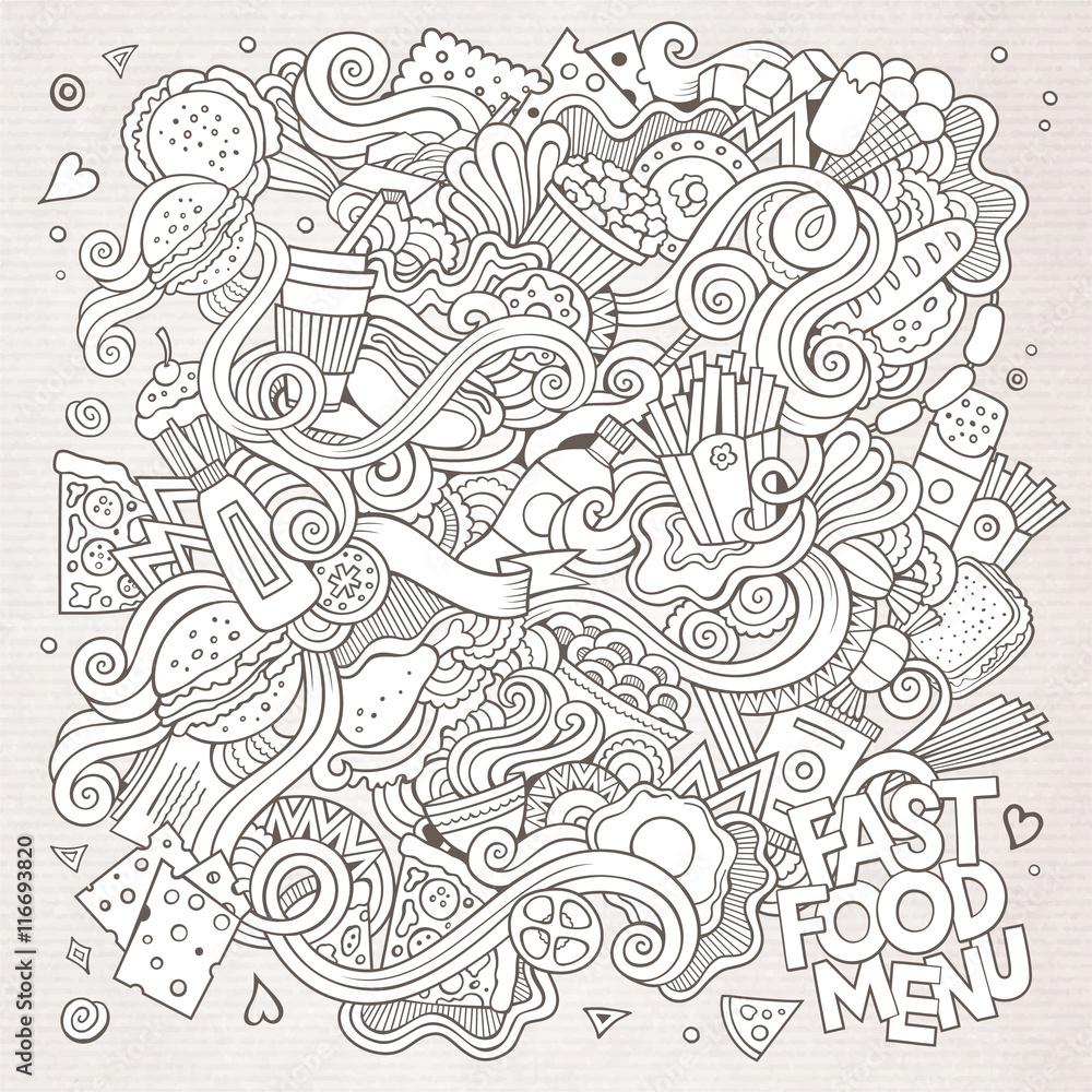 Fast food doodles elements background