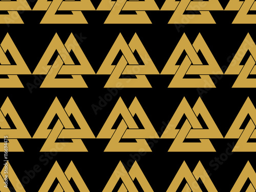 Seamless pattern with the symbol of the god Odin. Valknut. Vector illustration.