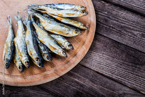 Fish dried ram,on wooden background