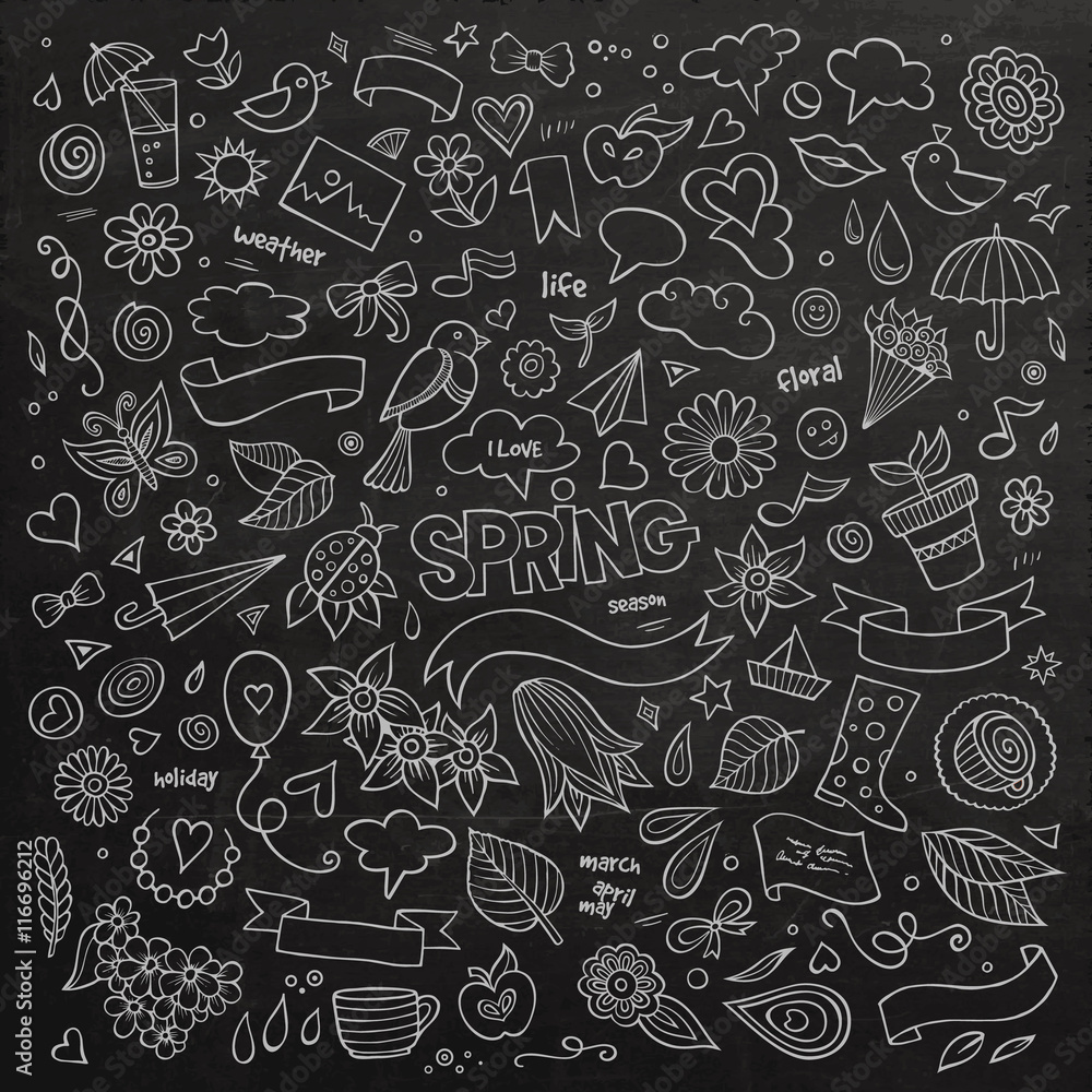 Nature spring hand drawn vector symbols and objects Nature spring hand drawn vector symbols and objects