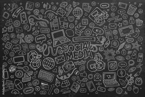 Vector chalkboard line art Doodle cartoon set of objects 