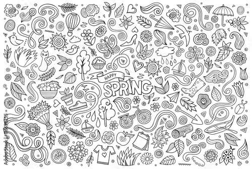 Vector sketchy line art Doodle cartoon set of objects and symbol