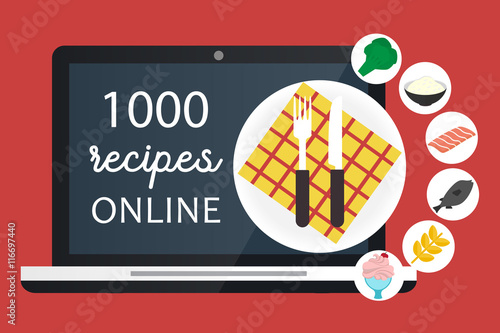 Online cooking recipes website. Vector flat app illustration.