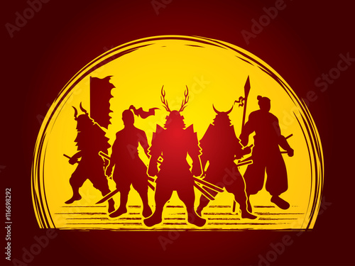 Samurai Warrior pose on moonlight background graphic vector.