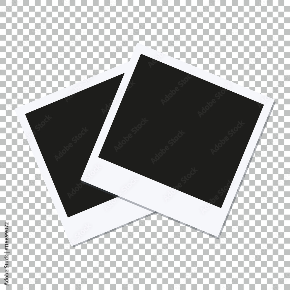 Two empty vector square photo frames on transparent background. Two empty vector square photo frames on transparent background.