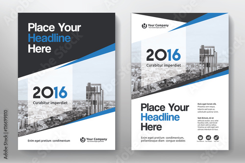 Blue Color Scheme with City Background Business Book Cover Design Template in A4. Easy to adapt to Brochure, Annual Report, Magazine, Poster, Corporate Presentation, Portfolio, Flyer, Banner, Website.
