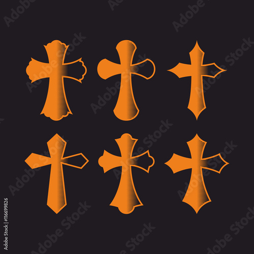 Set of crosses. Christian symbols. Religious signs.