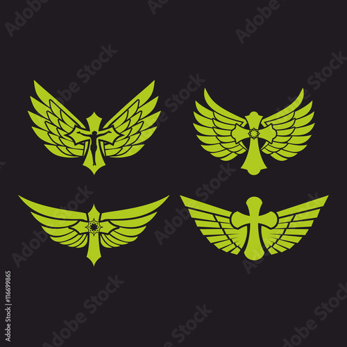 Gothic and tattoo marks. Christian symbols. The wings of the Holy Spirit.