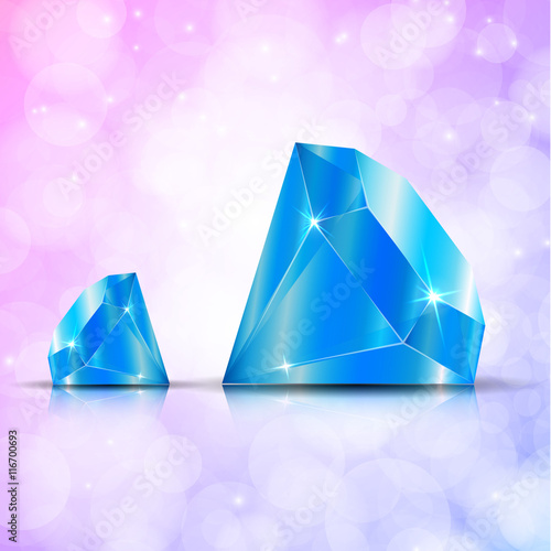 Diamond isolated on dark background, blue color