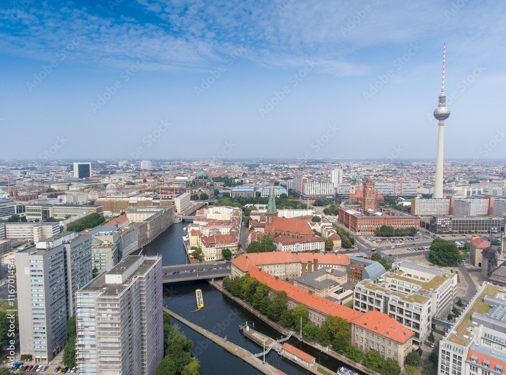 Berlin aerial city view. Alexanderplatz and town center