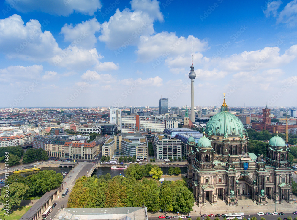 Obraz premium Berlin aerial city view. Alexanderplatz and town center