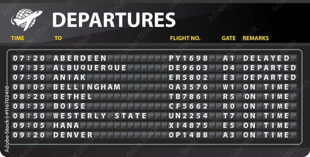 Airport mechanical time table departures Airport mechanical time table departures