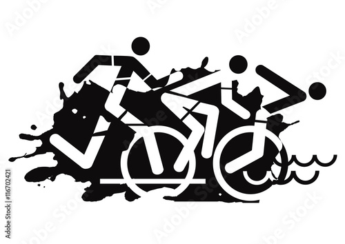 Triathlon race icon grunge.
Three triathlon athletes on the grunge background. Vector available.
