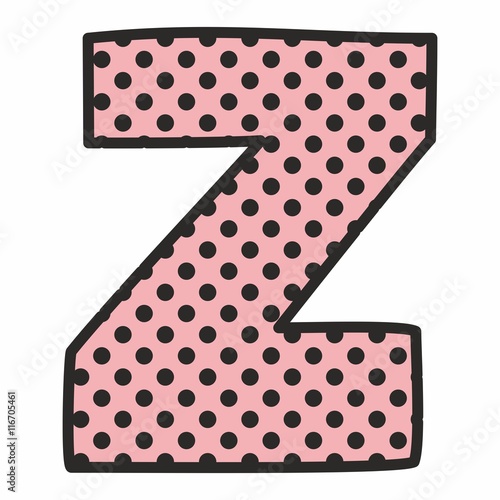 Z vector alphabet letter with black polka dots on pink background isolated on white