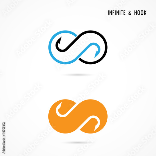 Fishhook and infinite logo elements design.Infinity icon.