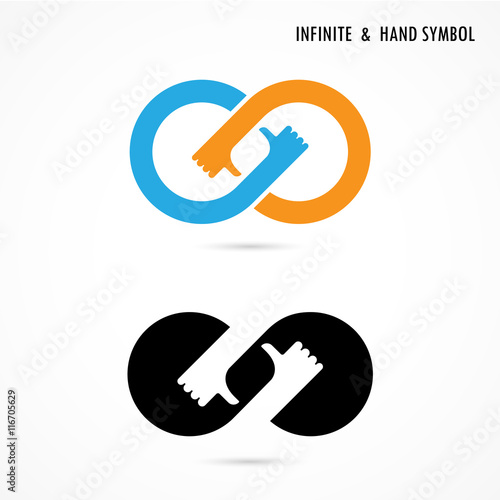 Hand sign and infinite logo elements design.Infinity sign.