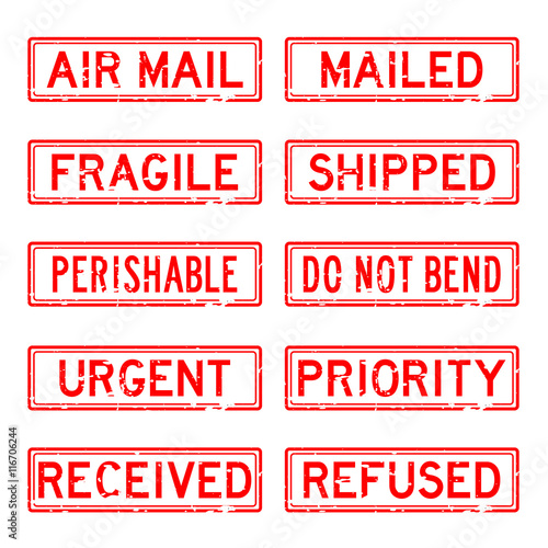 Grunge red rubber stamp set for mail service