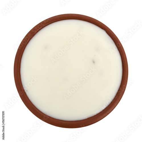 Foto Fat-free blue cheese dressing in a small bowl on a white background