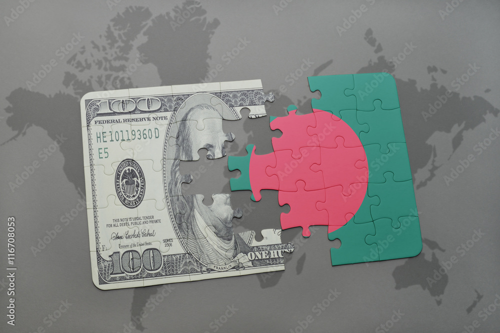 puzzle with the national flag of bangladesh and dollar banknote on a ...