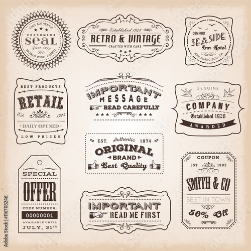 Vintage And Old-Fashioned Labels And Signs
