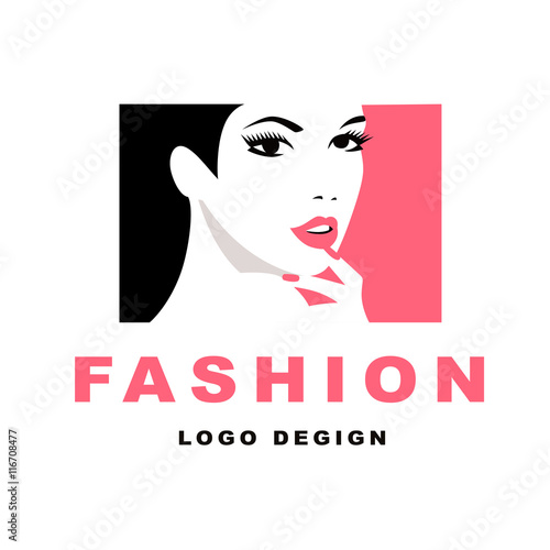 Fashion girl with black hair. Logo
