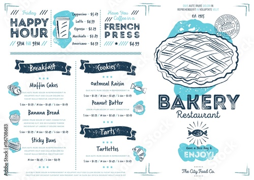 Restaurant bakery cafe menu template flyer vintage design vector illustration