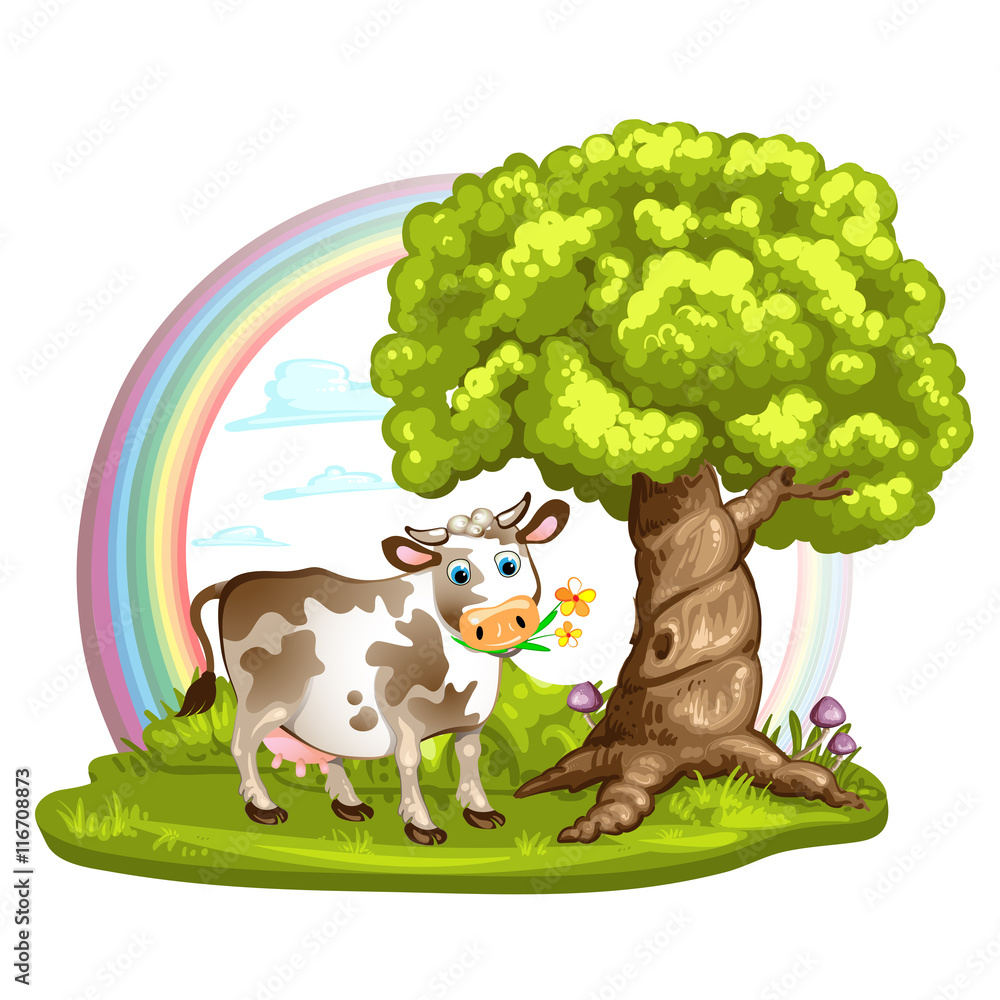Fototapeta premium Green glade with cow