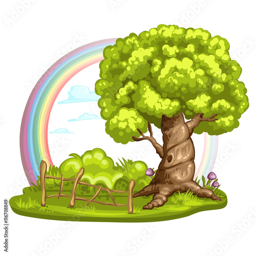 Green glade with tree