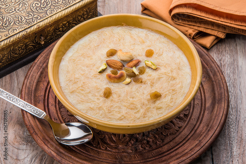 sweet Kheer or khir payasa, gil-e-firdaus, fereni also known as Sheer Khurma Seviyan, popular sweet dish photo