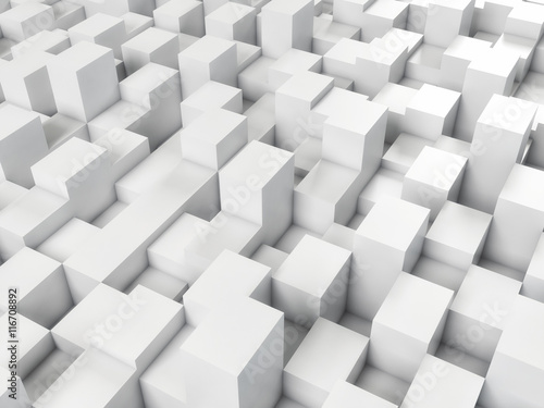 3d cubism abstract white square background. Surreal cubic background of squares of varying heights. Perspective view. High-resolution 3d illustration