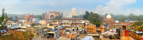 Panorama of the ancient Agra city. The famous mausoleum Taj Maha