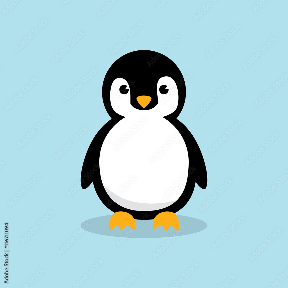 Baby Penguin standing on sky blue background. Cute Penguin cartoon flat design  vector illustration. Stock Vector | Adobe Stock