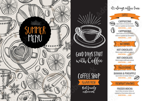 Coffee restaurant cafe menu, template design.