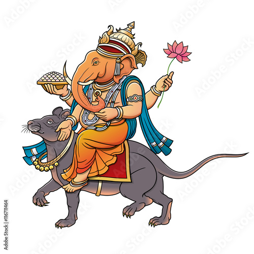 ganesha riding a mouse color