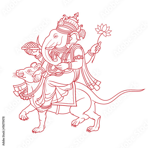 ganesha riding a mouse outline