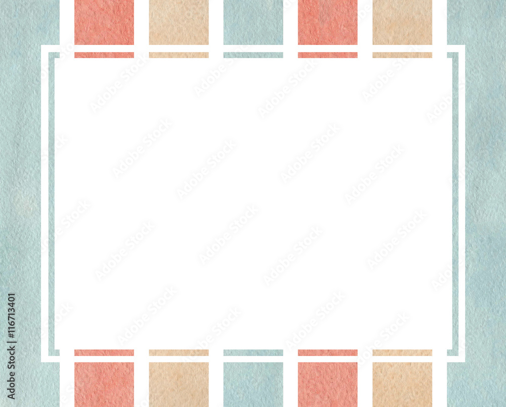 Blue, pink and beige stpiped watercolor frame.