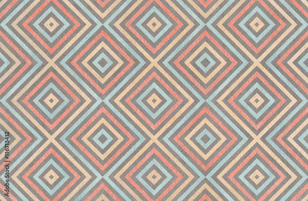 Geometrical pattern in gray, pink, beige and blue colors.