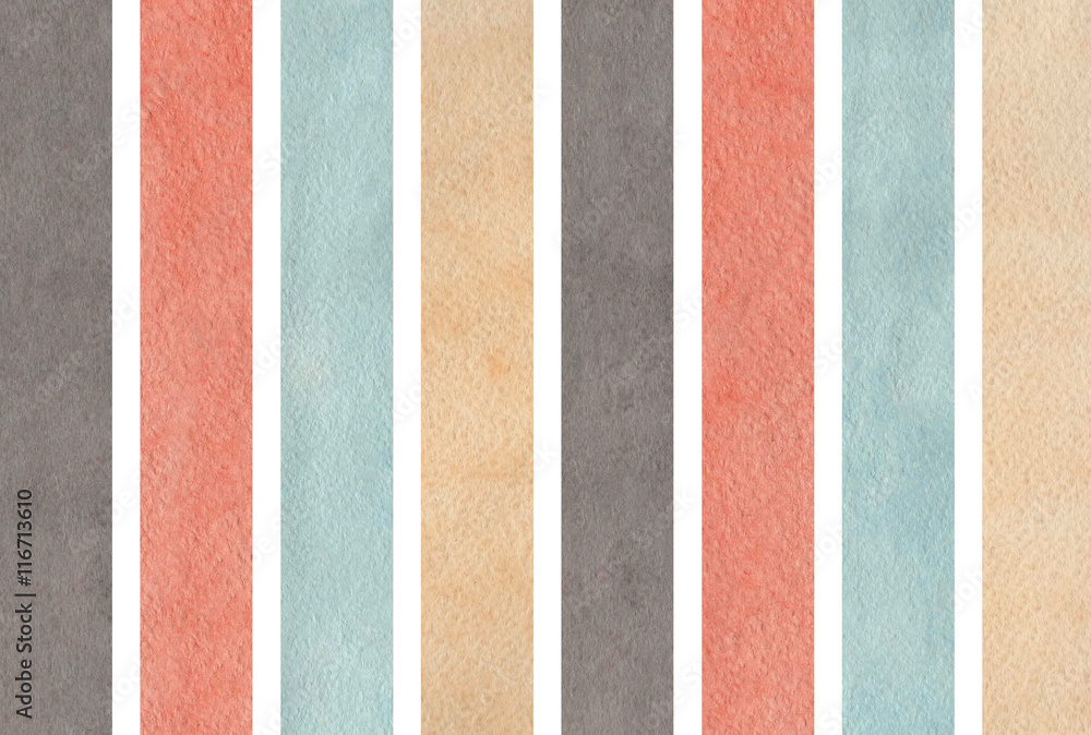 Fototapeta premium Watercolor gray, pink, beige and blue striped background.