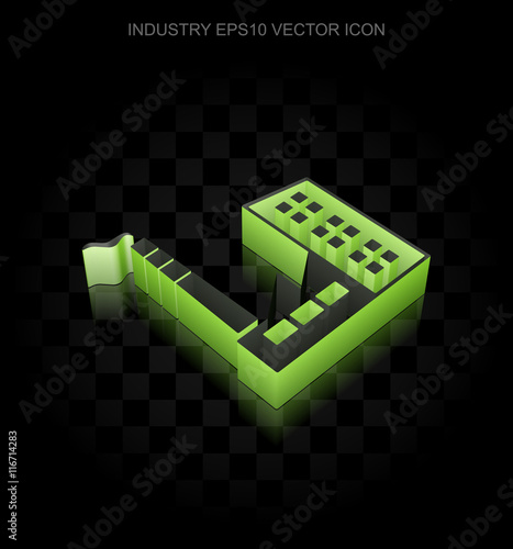 Industry icon  Green 3d Industry Building made of paper  transparent shadow  EPS 10 vector.