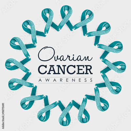 Ovarian cancer awareness ribbon design with text