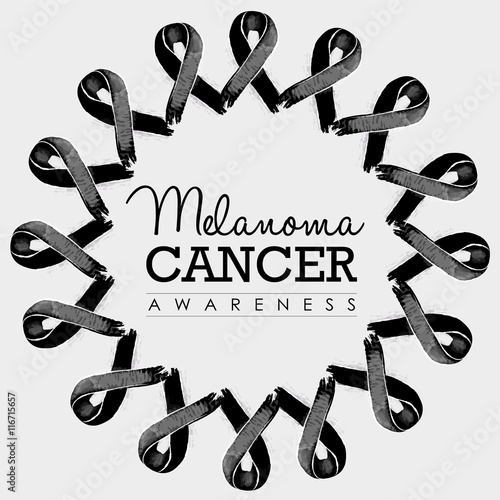 Melanoma cancer awareness ribbon design with text