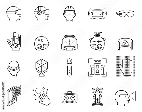 Virtual reality icon set in thin line style. Vector illustration.