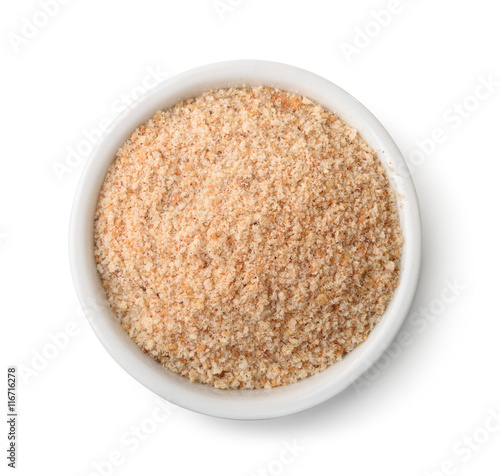 Top view of bowl full of breadcrumbs photo