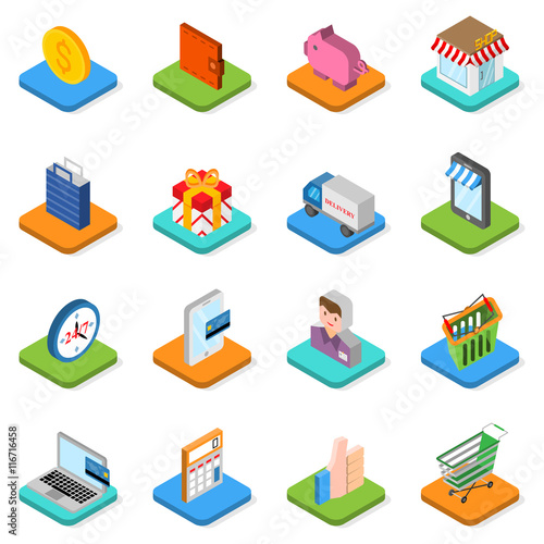 Isometric shopping icon set. 3D vector symbols. © mariyapvl